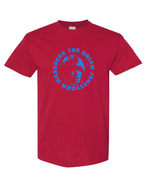 The Brian Jonestown Massacre - Blue Classic Logo on Cherry Red tee